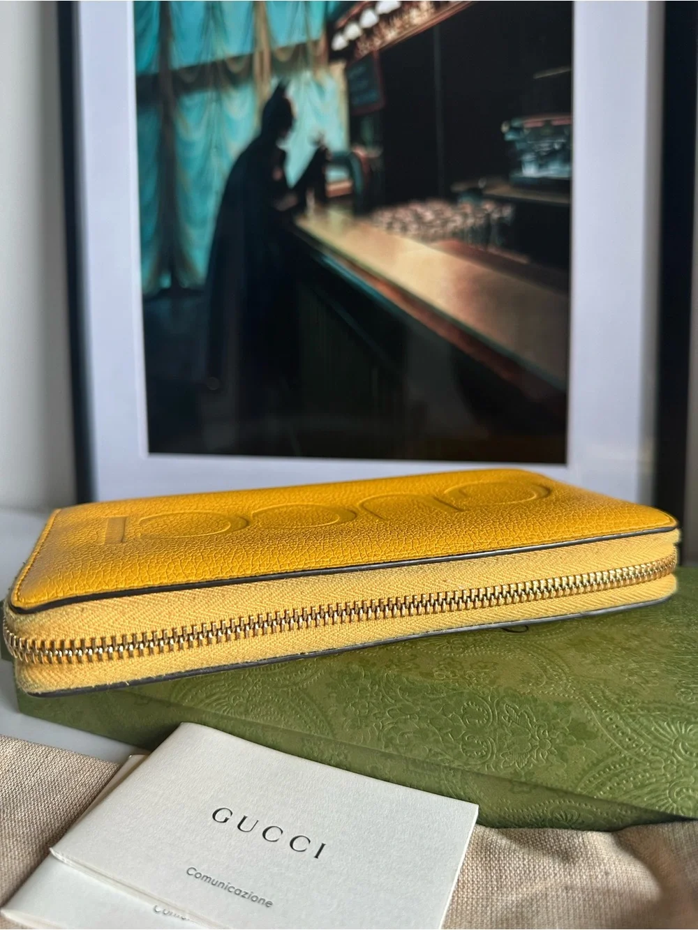 Gucci Yellow Embossed Logo Pebbled Leather Zip Around Wallet w/ Box and Dusty ⭐